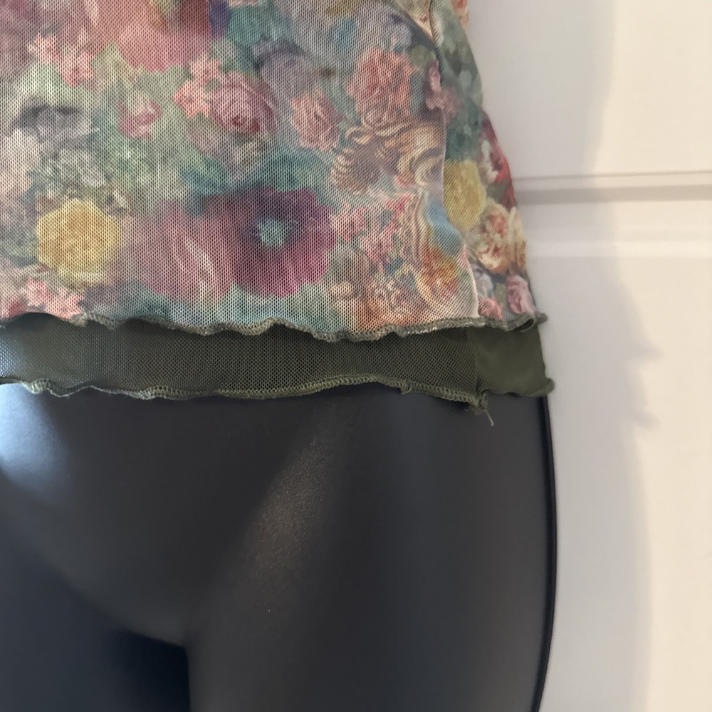 Micro Mesh Babydoll Top Size XS Y2K Fitted Floral Summer Festival Concert - Picture 3 of 9